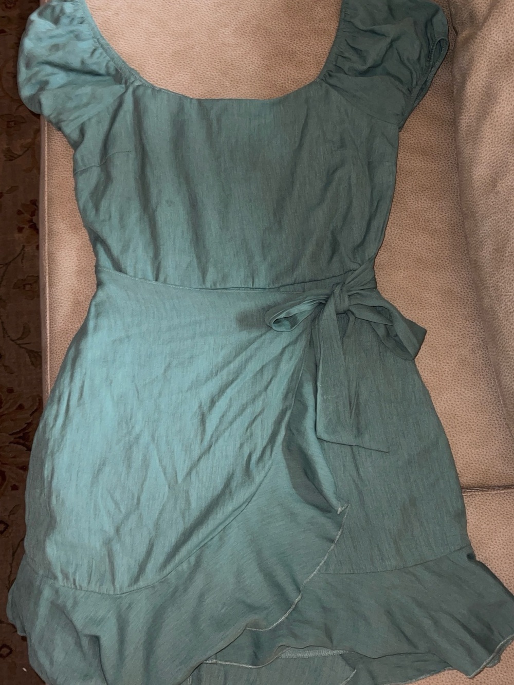 Trixxi Teal Short Wrap Dress with Puff Sleeves